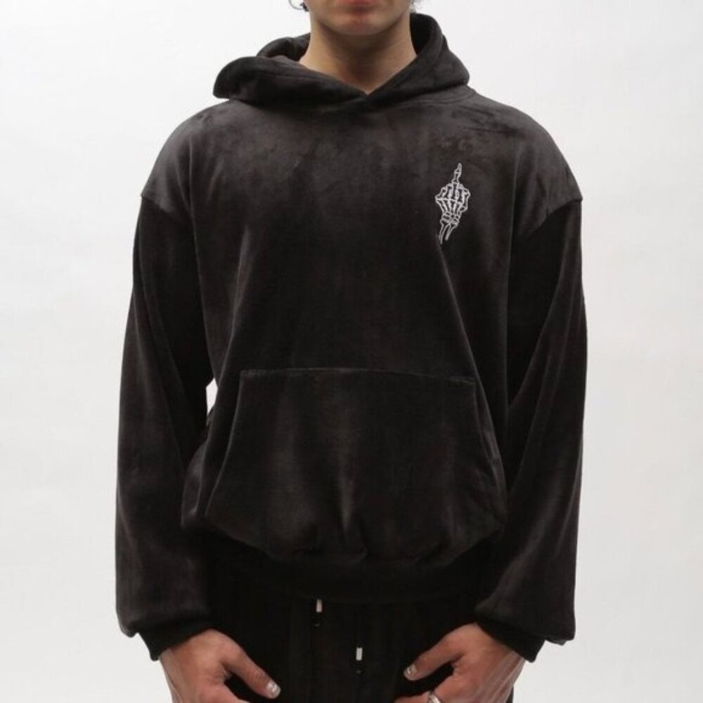 Nokwal Mens Size XS Velvet Middle Finger Hoodie